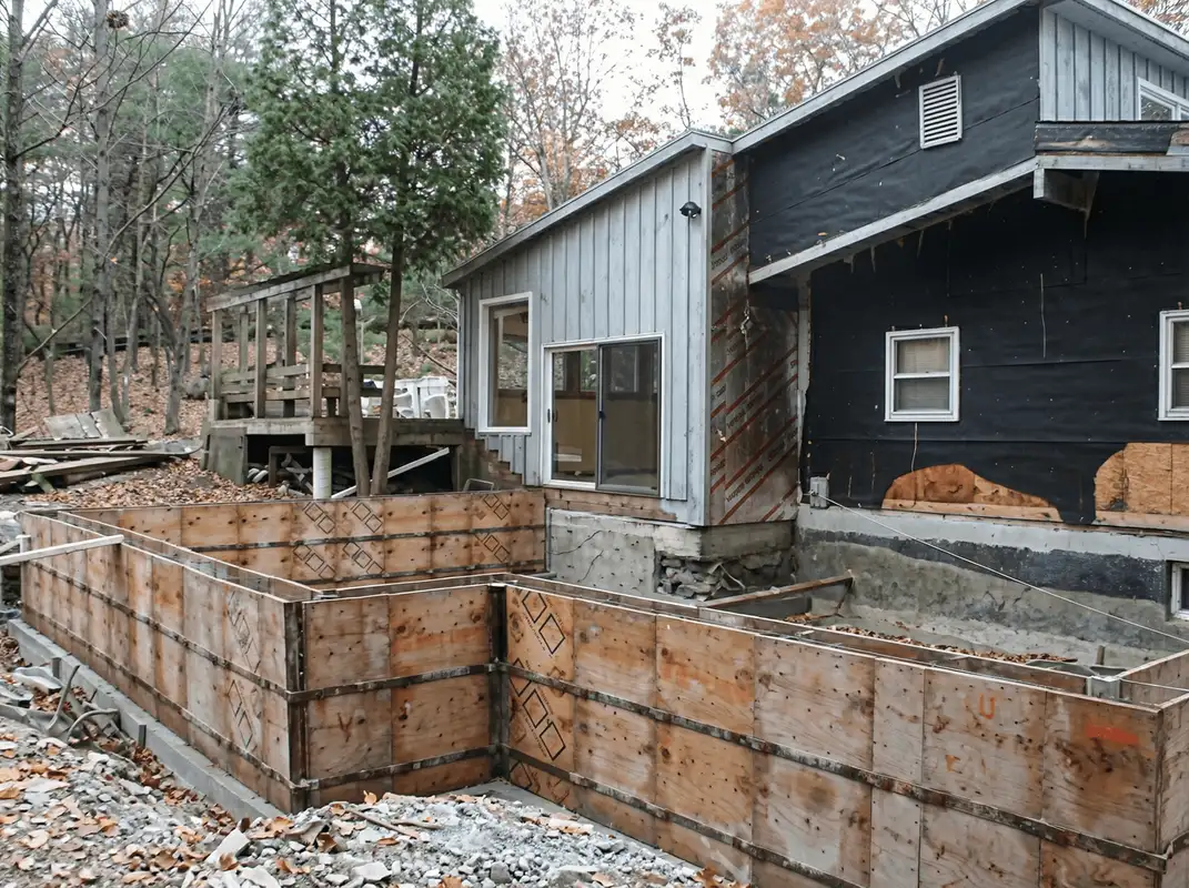 Prepared site with foundation forms for home remodeling and addition project in Cleveland, OH